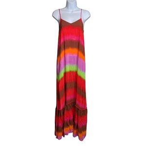 Anthropologie The Odells Alyssa Silk Maxi Dress Size S Tropical Resort Boho - Picture 1 of 12