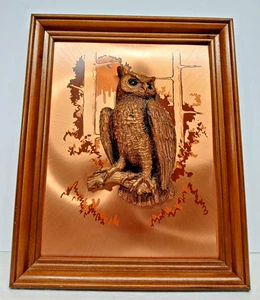 JOHN LOUW ? MID CENTURY PICTURE 3D COPPER SCULPTURE WALL ART OWL FREE SHIPPING - Picture 1 of 10