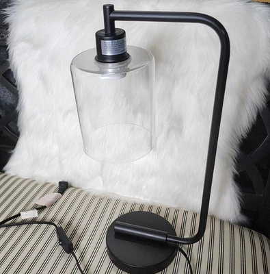 Modern Industrial Desk Lamp Black Metal Clear Glass - Image 1 of 4