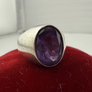Vintage MEX 925 Sterling Silver Amethyst Ring Size 10 13.93g Unisex Mexico - Picture 1 of 8