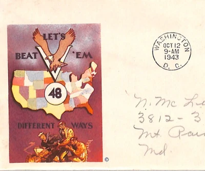 USA WW2 *V FOR VICTORY* 48 WAYS Cover 1943 FDC GREECE/UNITED NATIONS XU227 - Image 1 of 4