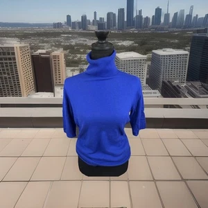Pre-Owned Ann Taylor Royal Blue Sz M Turtleneck Sweater Short Sleeve - Picture 1 of 12
