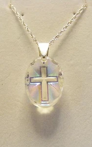 Aurora Borealis Oval Cross Crystal Pendant - Picture 1 of 1