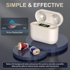 1 Pair Rechargeable CIC Noise Reduction Hearing Aids For Seniors & Adults - Picture 1 of 12