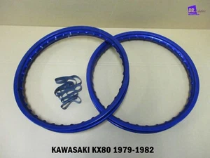 KAWASAKI KX80 1979-1982  F & R ALUMINIUM BLUE WHEEL RIM SET  **BI6116** - Picture 1 of 7
