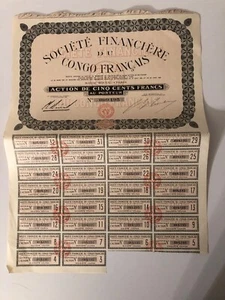 Action Société Financière du Gongo Francais 1928 - Imagen 1 de 2