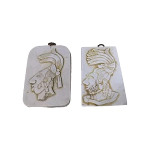 Mayan Carved Wall Plaques Set Of 2 Mayan Kings 4" X 3" Decorative Art - Picture 1 of 16