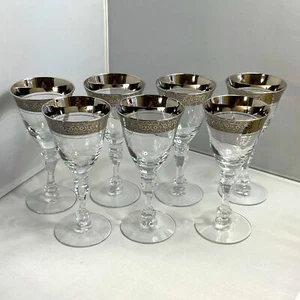 7 calici acqua cristallo taglio Tiffin platino incrostato - Foto 1 di 9