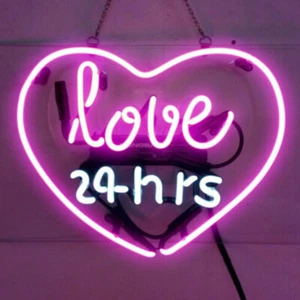 Love 24hrs Heart Neon Sign Light Living Room Valentine Gift Wall Decor 10"x10" - Picture 1 of 5
