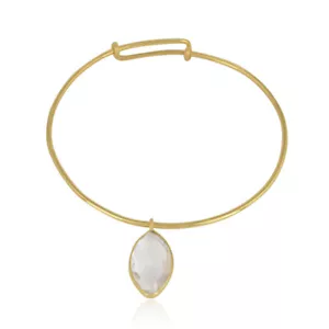 Crystal Gemstone Gold Plated 925 Silver Handmade Bangle Bracelet Jewelry - Picture 1 of 3