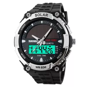 Reloj de pulsera analógico para exteriores de goma esfera grande semana cuarzo con fecha LED - Imagen 1 de 14