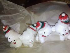 Vintage SET OF 4 Porcelain Snow Bear Ornaments Christmas Around the World 