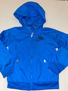 Boys NIKE Lightweight Hooded Jacket Royal Blue Zipper Pockets All Weather Size 5