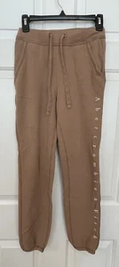 Y2K Abercrombie & Fitch Joggers Womens XS Brown Sweatpants Drawstring SpellOut - Picture 1 of 4