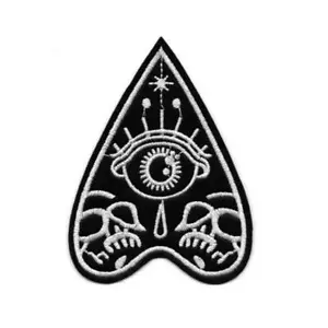 PLANCHETTE IRON ON PATCH 4" Embroidered Black White Ouija Occult Mystic Eye - Picture 1 of 2
