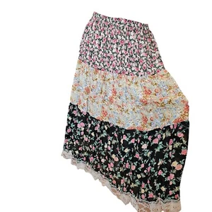 Vintage 90s Womens M/L Tiered Maxi Skirt Ditsy Floral Cottage Core Layered Thin - Picture 1 of 11