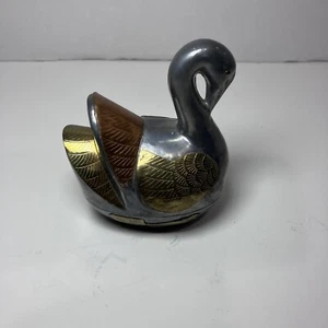 Vintage Swan Pewter And Brass Trinket Box 3.5'' Tall - Picture 1 of 6
