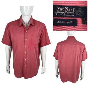 Nat Nast Herren Large Hemd Seide Baumwollmischung Rot Tango Kurzarm American Fit - Bild 1 von 14