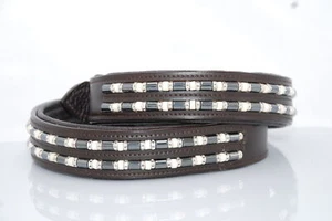 Brown Embellished Padded Leather Belt w/Hematite & Bone Beads & Clear Rondells - Picture 1 of 5