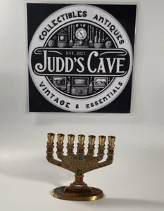 🚨VINTAGE Solid Brass & Enamel Menorah 7-Candle Shalom Jerusalem Judaica Israel - Picture 1 of 9