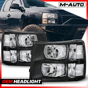 For 2007-2014 Chevy Silverado 1500 2500HD 3500 Headlight Lamps Pair Black Clear - Picture 1 of 7