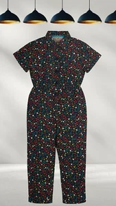 Ex Frugi Girl's Short Sleeve Wild Flowers Bowie Boiler Suit in Navy A Bit Defect - Picture 1 of 2