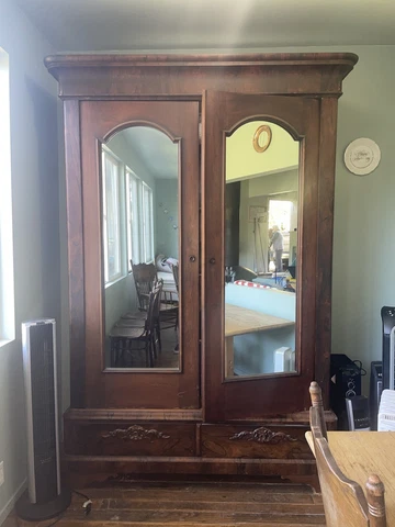Large Walnut Wood Armoire Closet Cover