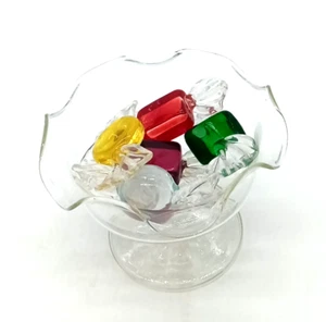 Vintage Acryl 5 Stck. Faux verpackt Hartbonbons in Klarglas gekräuselt 6" Standschale - Bild 1 von 9