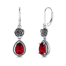 Red Earrings for Women Sterling Silver Oxidized Vintage Rose Dangle Teardrop ...