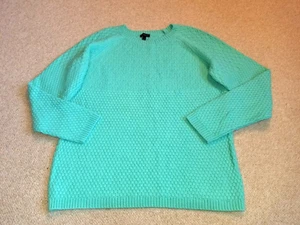 Womens Sweater-TALBOTS-aqua patterned lambs'wool blend pullover ls-L - Picture 1 of 4