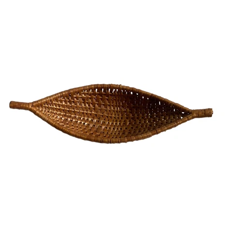 Woven Canoe Shape Crescent Basket Rustic Vintage MCM Bowl Wicker Made In Madeira Cover