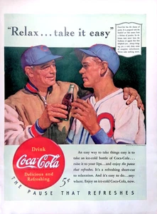 Coca-Cola Soda Vintage 1940 Print Ad Relax Take It Easy Baseball 11x14 - Picture 1 of 4