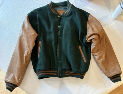 Chaqueta Universitaria The J. Peterman Co. Años 80 Vintage Verde/Marrón Talla M Foto 1 de 4