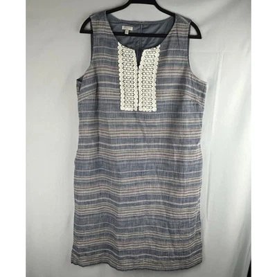 Talbots Shift Dress Size 16 Sleeveless Pastel Stripes Cotton Crochet Detail - Image 1 of 4