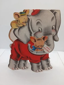 Tarjeta de felicitación vintage elefante y ratón cumpleaños doble tarjeta NORCROSS  - Imagen 1 de 10