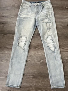 Amiri MX1 Distressed Skinny Jeans Pleated Ribbed Insets Mens 31x32 - Picture 1 of 16