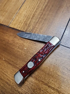 Weidmannsheil Lock Back Red Bone stag Handles Damascus Blade Jw - Image 1 of 4