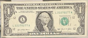 2021 $1 Dollar L22270277A Triple 2s Pair 7 Serial Number Bill - Picture 1 of 2