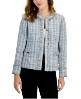 Chaqueta Blazer Ann Klein Tweed Doble Pecho 14 Preppy Azul Rosa Multi Metálico Foto 1 de 4