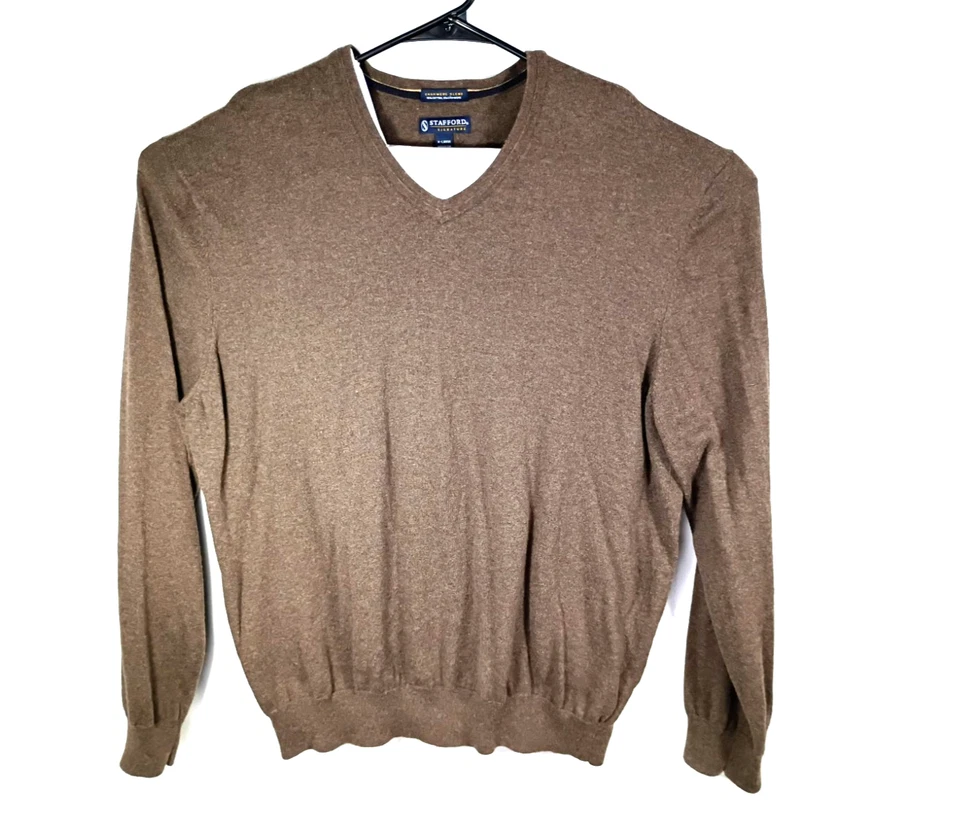 Suéter Mezcla Cachemira Para Hombre XL Cuello en V Marrón Verde Capa Base Preppy Escuela Foto 1 de 4