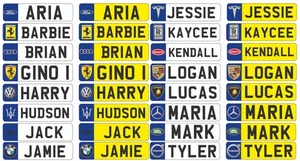 2 x CAR LOGO KIDS PERSONALISED NUMBER PLATES CHILDREN RIDE ON STICKERS RIDE03 - Picture 1 of 1