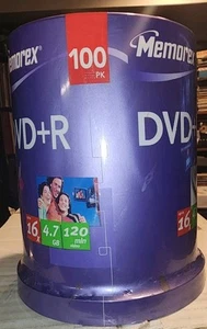 New Sealed Memorex DVD+R 16X 4.7GB 120 min 100 Pack DVDs - Afbeelding 1 van 3