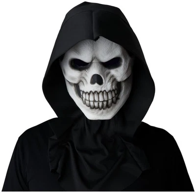 Skull White Skeleton Grim Reaper Horror Adult Mens Costume Light Up 1/2 Mask - Image 1 of 2