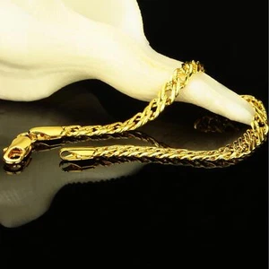 Double Armor Bracelet 6 Mm 750 Gold 18K Plated Silver Yellow Gold B2516 - Picture 1 of 10