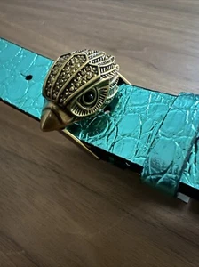 Kurt Geiger London 1,5" Metallic Kroko Türkis Ledergürtel Größe M/L Neu mit Etikett - Bild 1 von 4