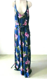NEW Criss Cross Back Jumpsuit Rayon Long Floral Loose Wide Leg Slits Size XL - Picture 1 of 11