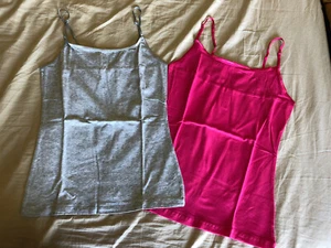 2 Women Basic Solid Stretch Adj. Spaghetti Strap Tank Top Cami Camisole Size M - Picture 1 of 3