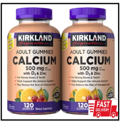 Kirkland Signature Calcio 500 mg con D3 y zinc, 240 gomitas para adultos Foto 1 de 3