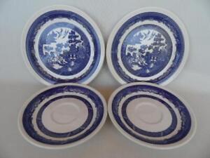 4 pieces vintage Blue & White Willow New Zealand ( 2 cake Plates & 2 Saucers )
