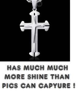 3 LAYERED LARGE CROSS CHRISTIAN Pendant on 925 Sterling Silver 26" Necklace men - Picture 1 of 7